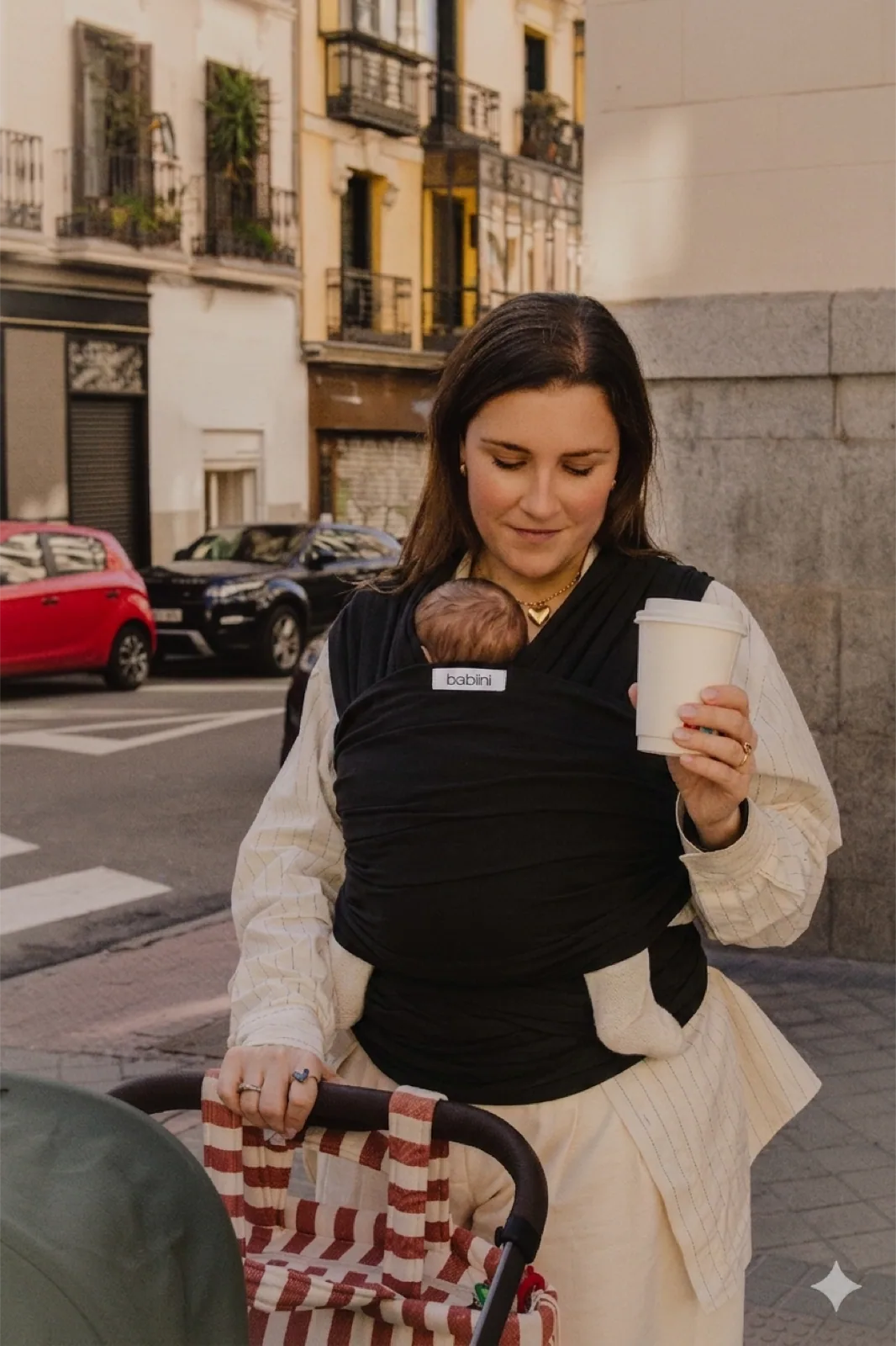 Madre paseando con un fular Babiini